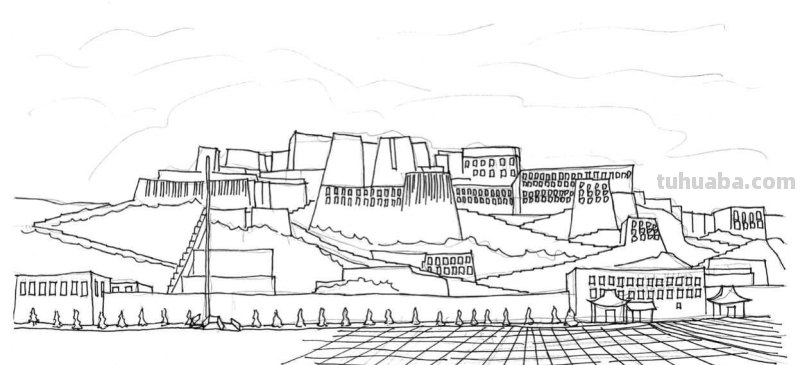 不会画布达拉宫建筑？分步骤教你画，学会很简单，艺术生快来临摹