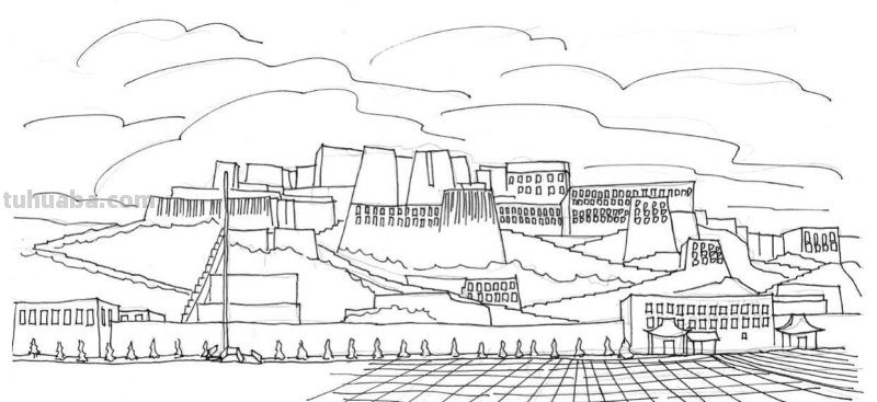不会画布达拉宫建筑？分步骤教你画，学会很简单，艺术生快来临摹