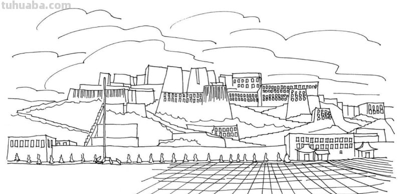 不会画布达拉宫建筑？分步骤教你画，学会很简单，艺术生快来临摹