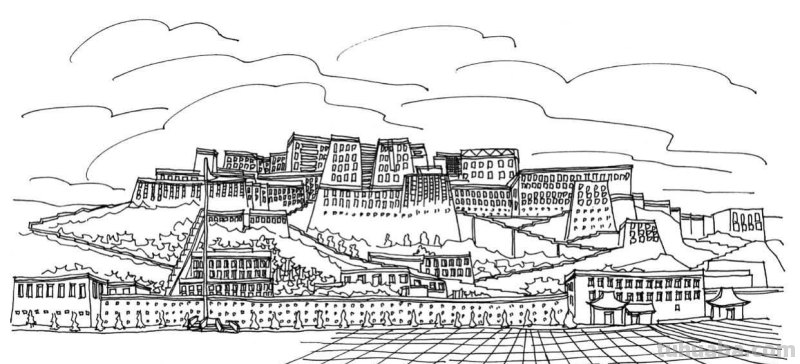不会画布达拉宫建筑？分步骤教你画，学会很简单，艺术生快来临摹