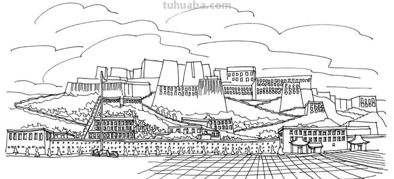 不会画布达拉宫建筑？分步骤教你画，学会很简单，艺术生快来临摹