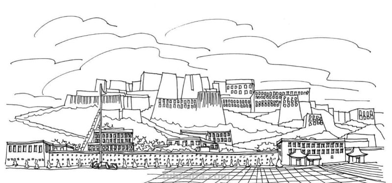 不会画布达拉宫建筑？分步骤教你画，学会很简单，艺术生快来临摹