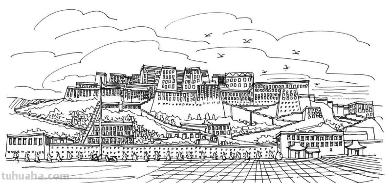 不会画布达拉宫建筑？分步骤教你画，学会很简单，艺术生快来临摹
