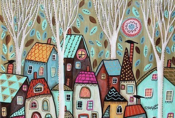 一组儿童画房子