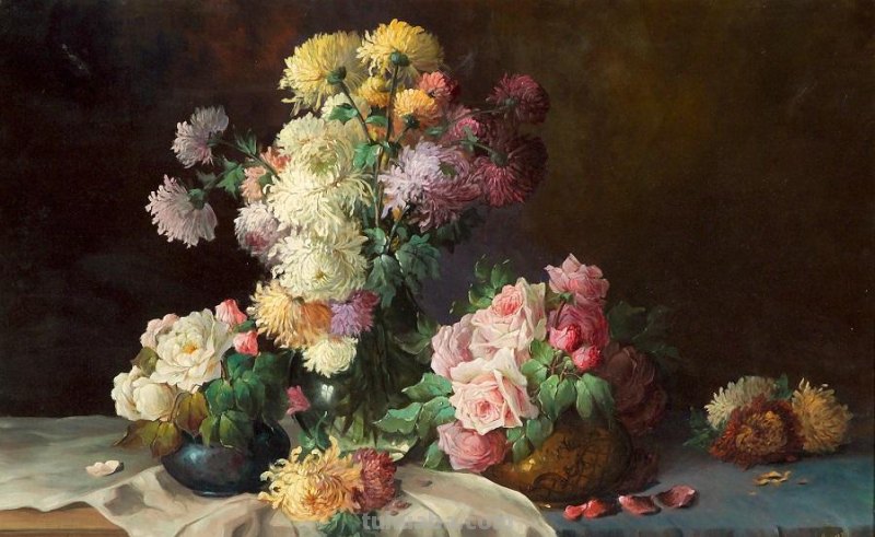 花卉静物画，比利时画家Frans Mortelmans