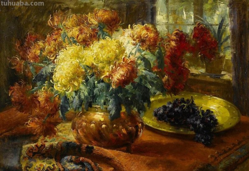 花卉静物画，比利时画家Frans Mortelmans