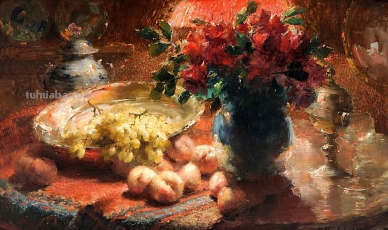 花卉静物画，比利时画家Frans Mortelmans
