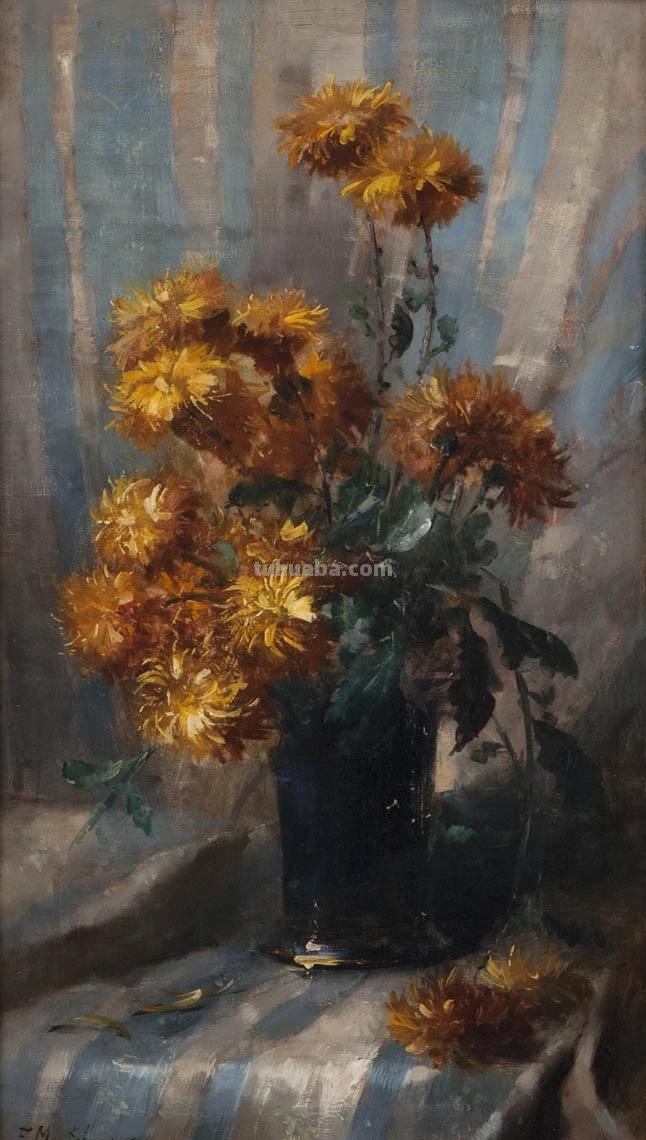 花卉静物画，比利时画家Frans Mortelmans