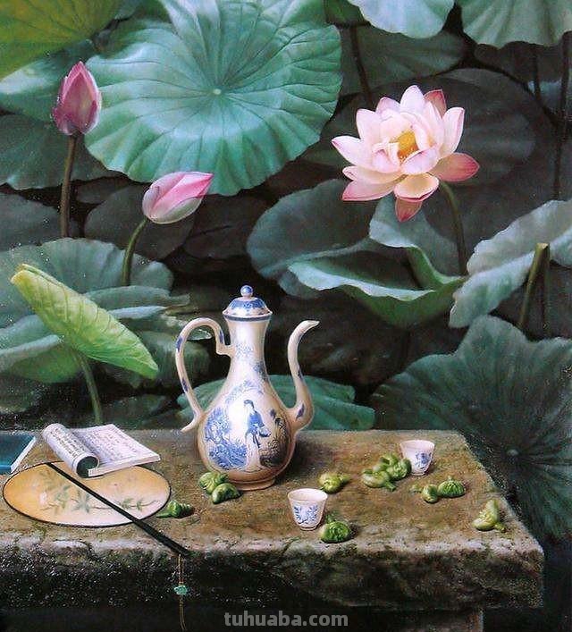 卢东明吉琳夫妇古典静物花卉油画作品欣赏
