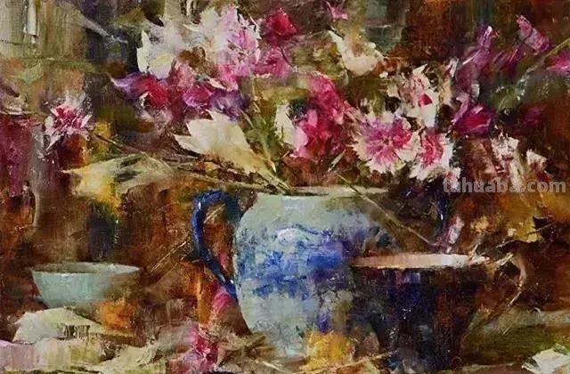 美国女画家劳拉·罗布印象派花草静物油画作品