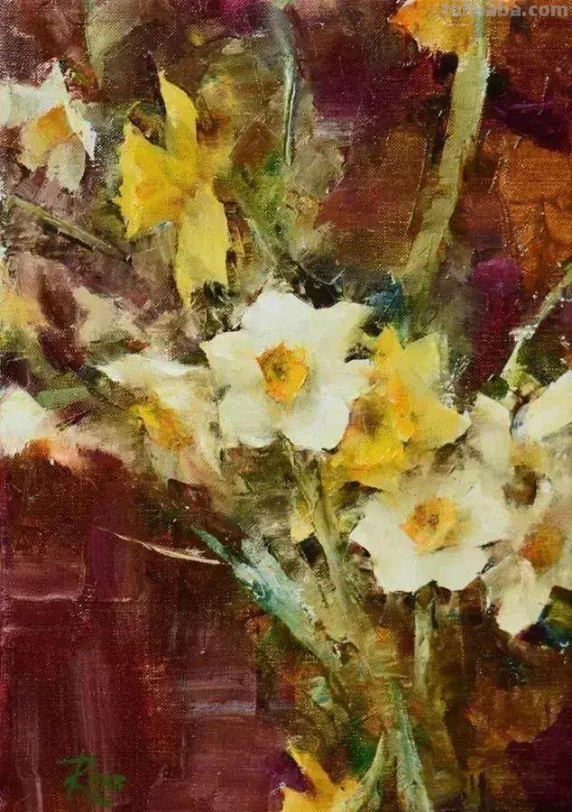 美国女画家劳拉·罗布印象派花草静物油画作品