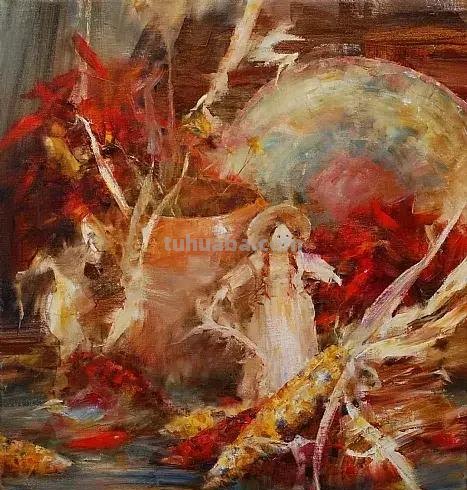 美国女画家劳拉·罗布印象派花草静物油画作品