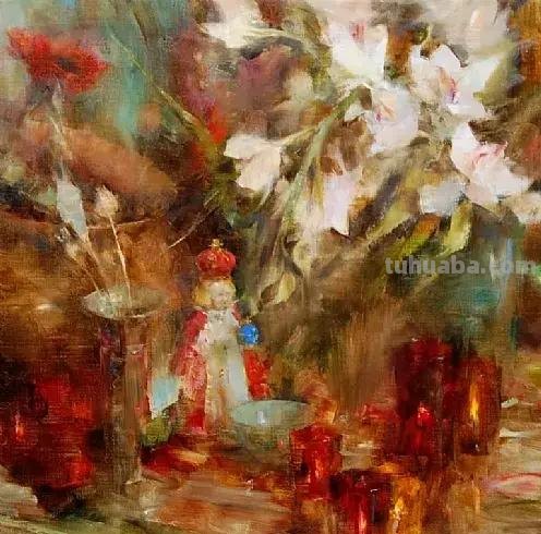 美国女画家劳拉·罗布印象派花草静物油画作品