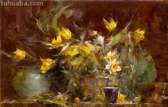 美国女画家劳拉·罗布印象派花草静物油画作品