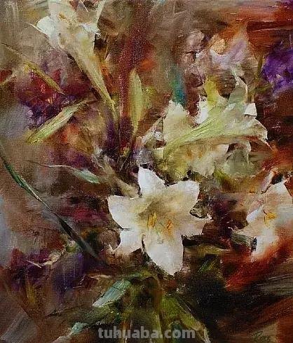 美国女画家劳拉·罗布印象派花草静物油画作品