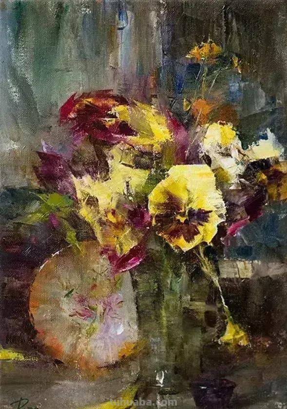美国女画家劳拉·罗布印象派花草静物油画作品
