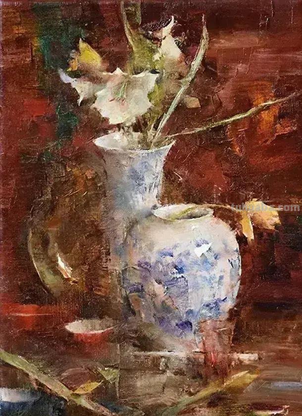 美国女画家劳拉·罗布印象派花草静物油画作品