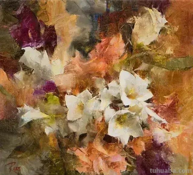 美国女画家劳拉·罗布印象派花草静物油画作品