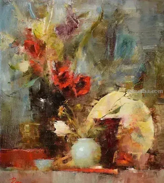 美国女画家劳拉·罗布印象派花草静物油画作品
