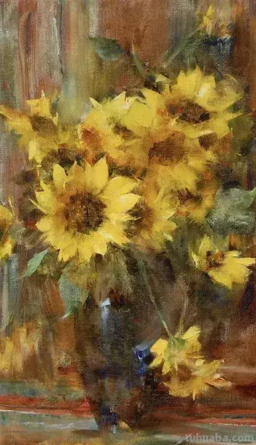 美国女画家劳拉·罗布印象派花草静物油画作品