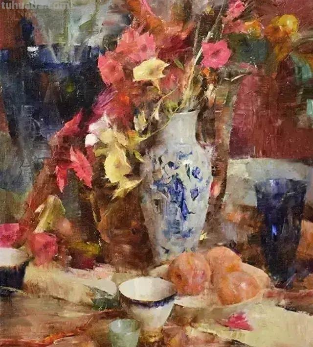 美国女画家劳拉·罗布印象派花草静物油画作品