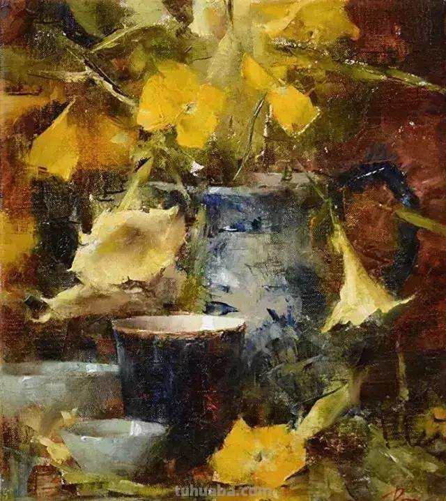 美国女画家劳拉·罗布印象派花草静物油画作品