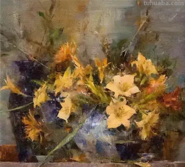 美国女画家劳拉·罗布印象派花草静物油画作品