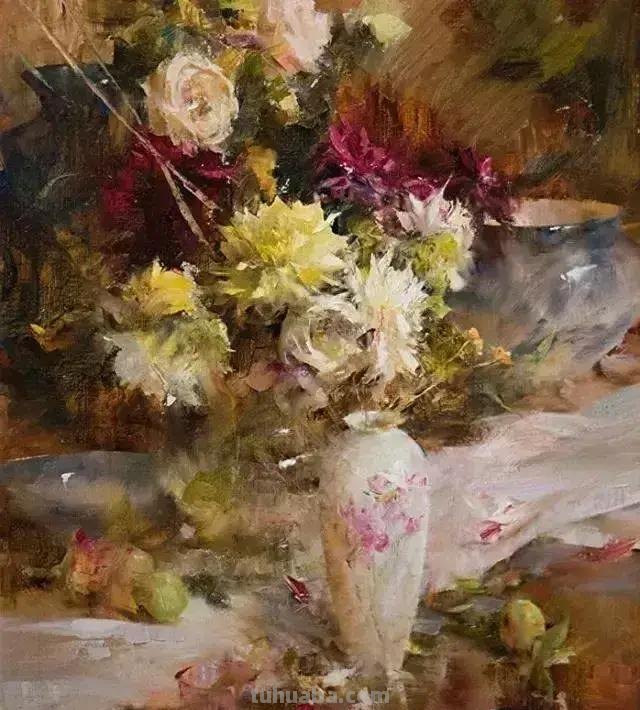 美国女画家劳拉·罗布印象派花草静物油画作品