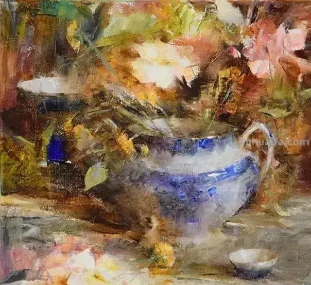 美国女画家劳拉·罗布印象派花草静物油画作品