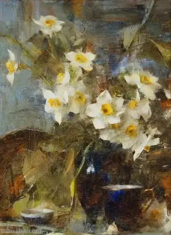 美国女画家劳拉·罗布印象派花草静物油画作品