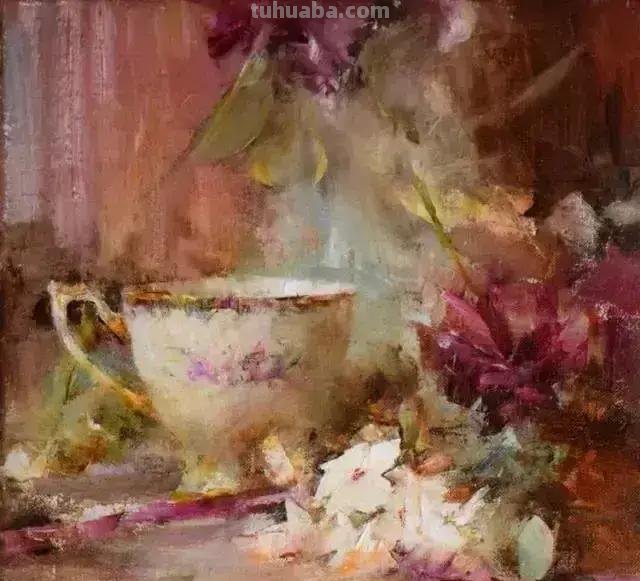 美国女画家劳拉·罗布印象派花草静物油画作品