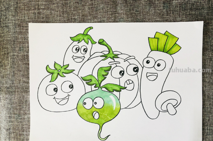 马克笔简笔画教程~可爱的蔬菜简笔画~