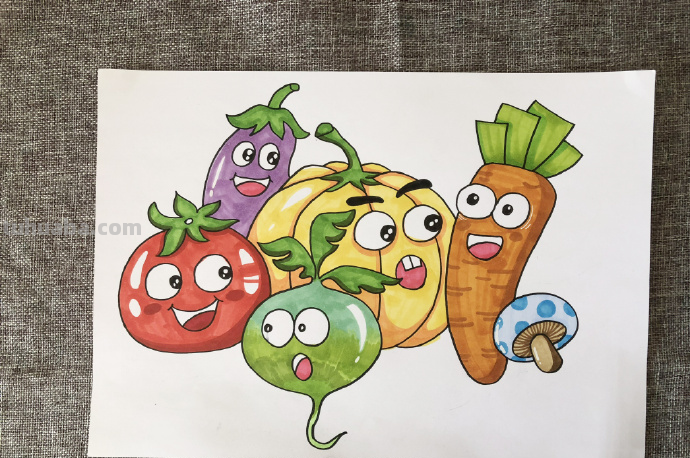 马克笔简笔画教程~可爱的蔬菜简笔画~