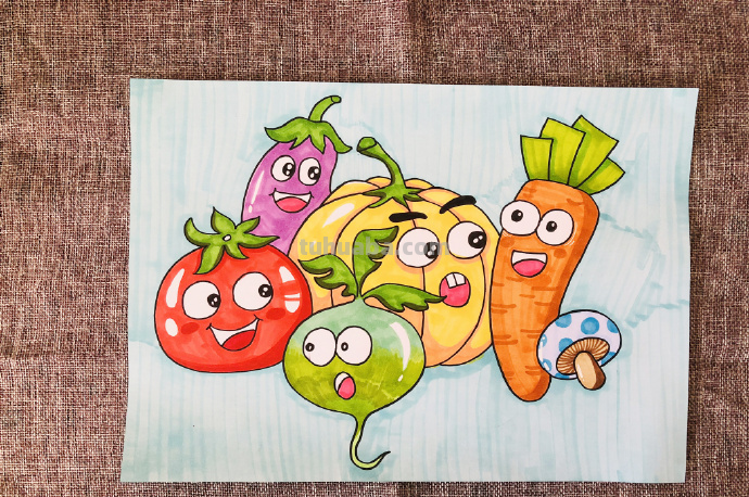 马克笔简笔画教程~可爱的蔬菜简笔画~