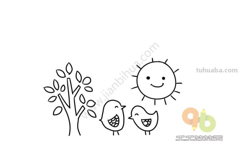 《小鸟和大树》儿歌简笔画