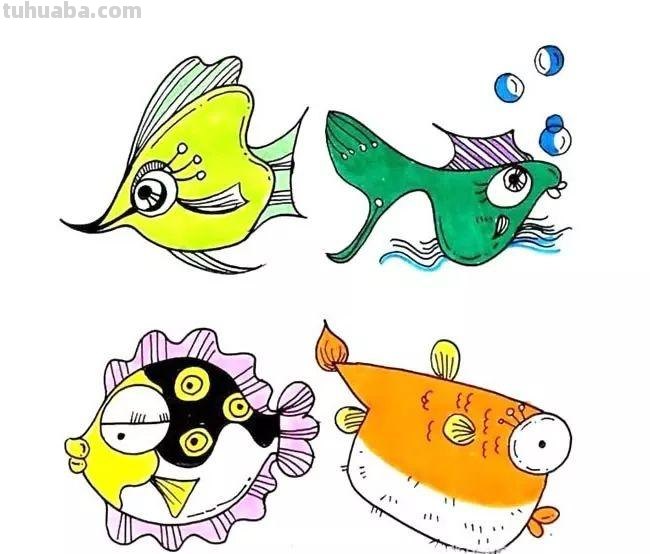 每天学一幅简笔画-12种海洋鱼类简笔画画法
