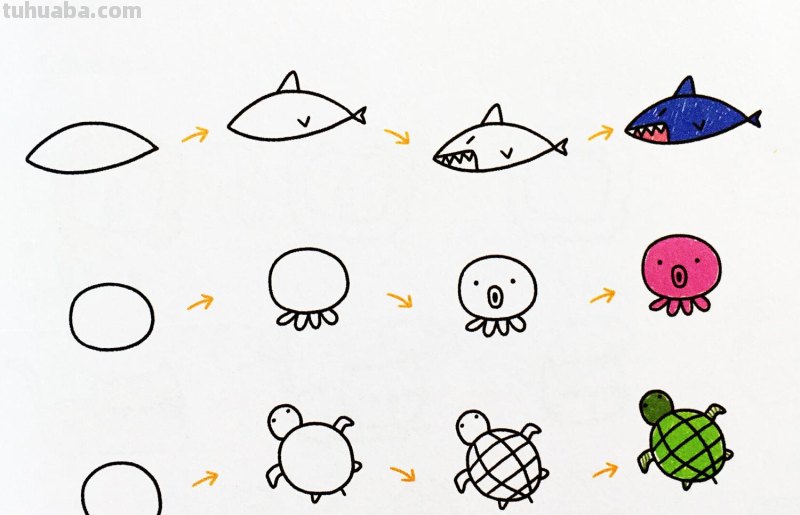 爱美术，爱动物，手帐中的简笔画-海洋动物