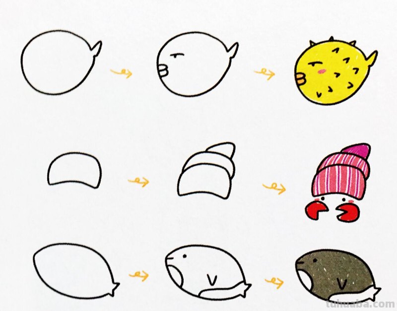 爱美术，爱动物，手帐中的简笔画-海洋动物