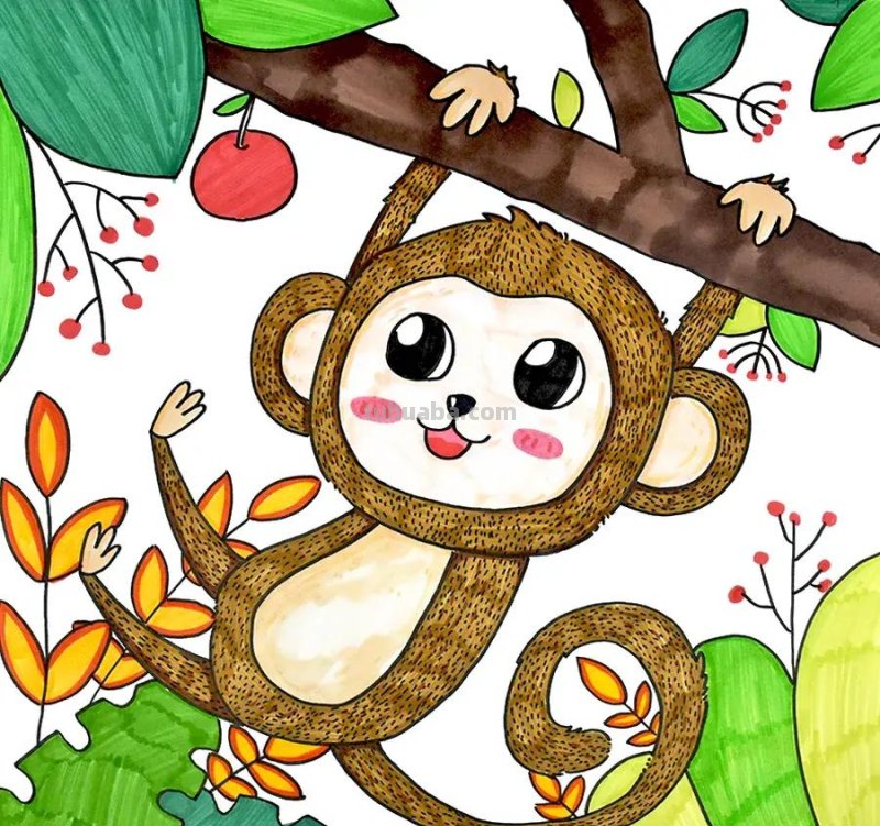 儿童画教程｜探秘神奇的动物世界《丛林中的小猴子》