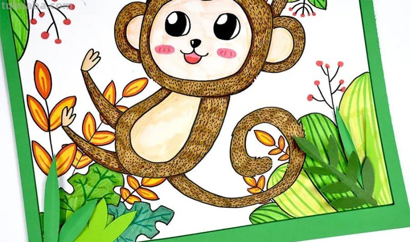 儿童画教程｜探秘神奇的动物世界《丛林中的小猴子》