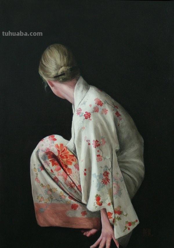 Stephanie Rew绘画作品：日本传统服装 和服