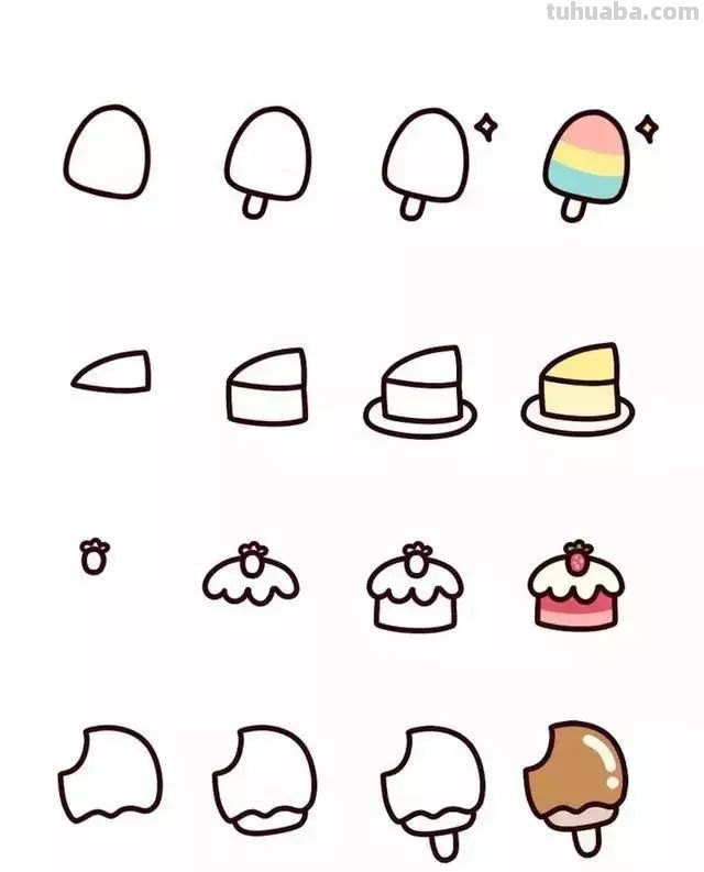 简笔画｜萌萌哒美食简笔画教程，看一遍就会，手帐也能用，收藏