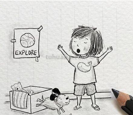 一组小朋友日常生活手绘简笔画插画