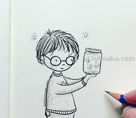 一组小朋友日常生活手绘简笔画插画