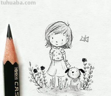 一组小朋友日常生活手绘简笔画插画