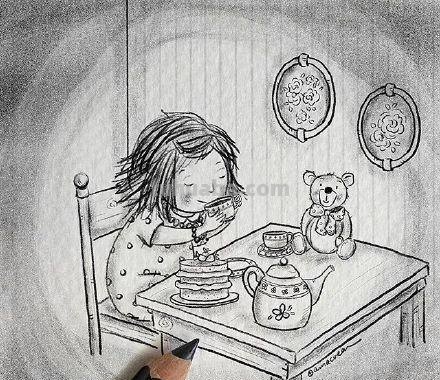 一组小朋友日常生活手绘简笔画插画