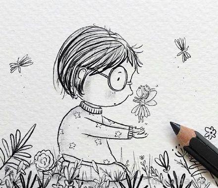 一组小朋友日常生活手绘简笔画插画