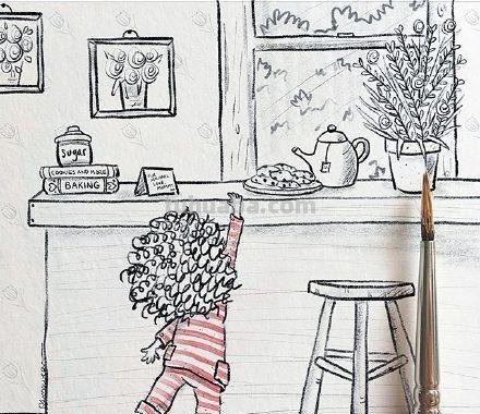 一组小朋友日常生活手绘简笔画插画