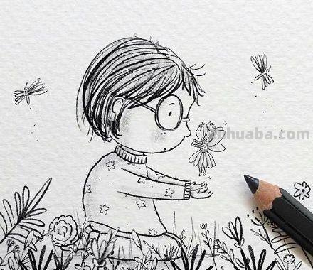 一组小朋友日常生活手绘简笔画插画