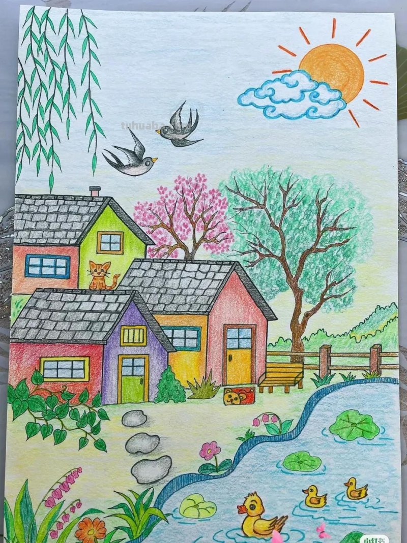 适合8—15岁好看好学的彩铅风景画，喜欢的可以收藏临摹